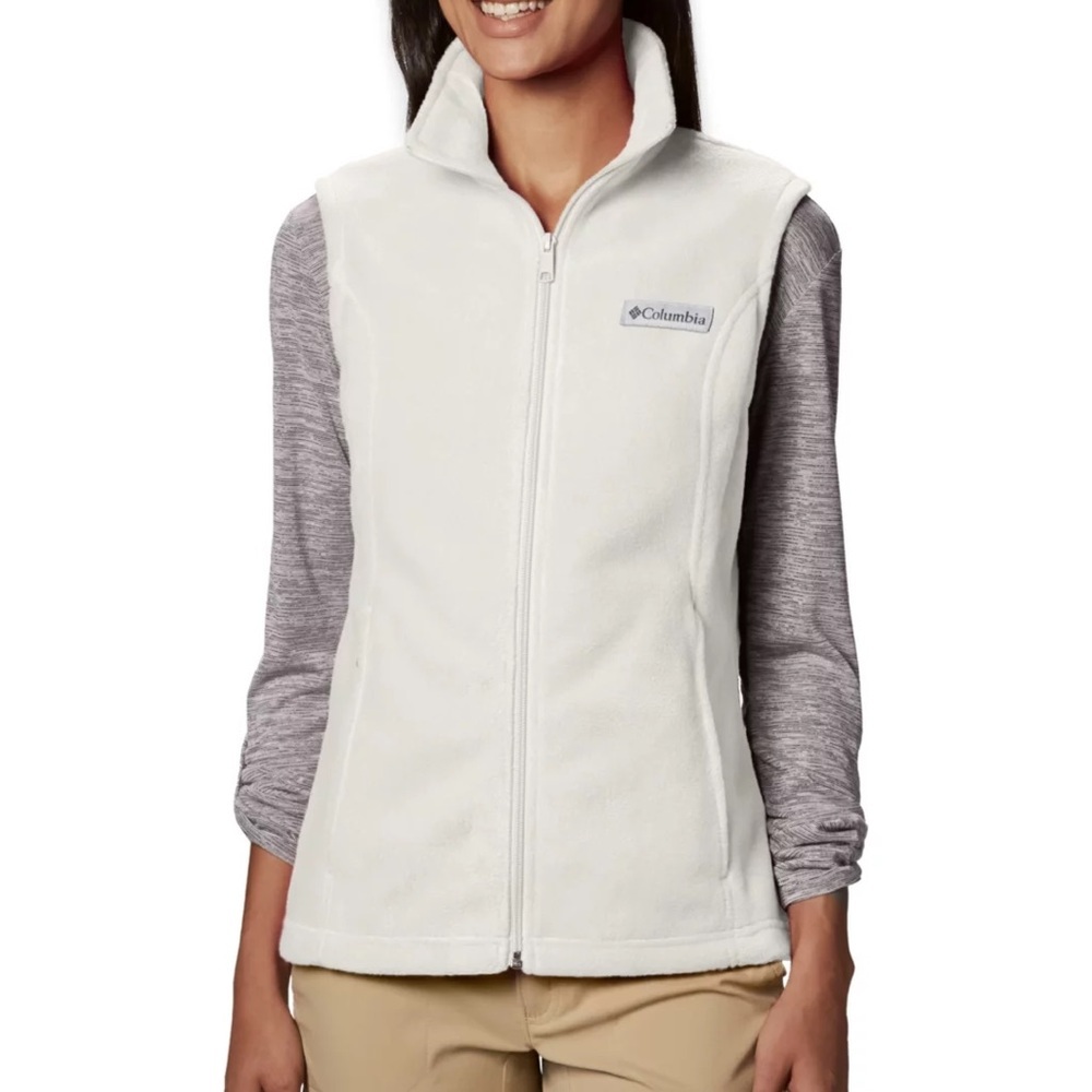 Columbia Women's White Fleece Vest With Zipper Pockets Size XL